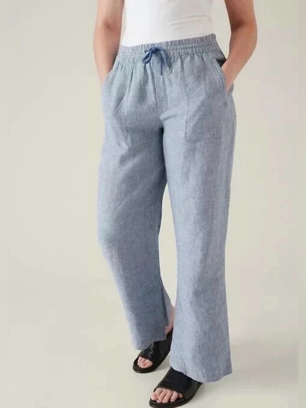 Athleta Retreat WideLeg Linen Pants Relaxed Linen-Blend Drawstring Pants 8P